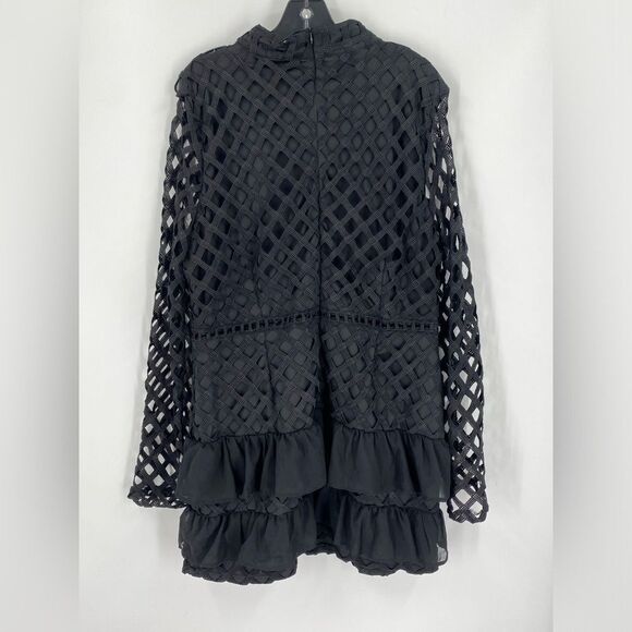 Boohoo Black Elegant Black High Neck Long Sleeve Mesh Mini Dress size 16 - Picture 3 of 3